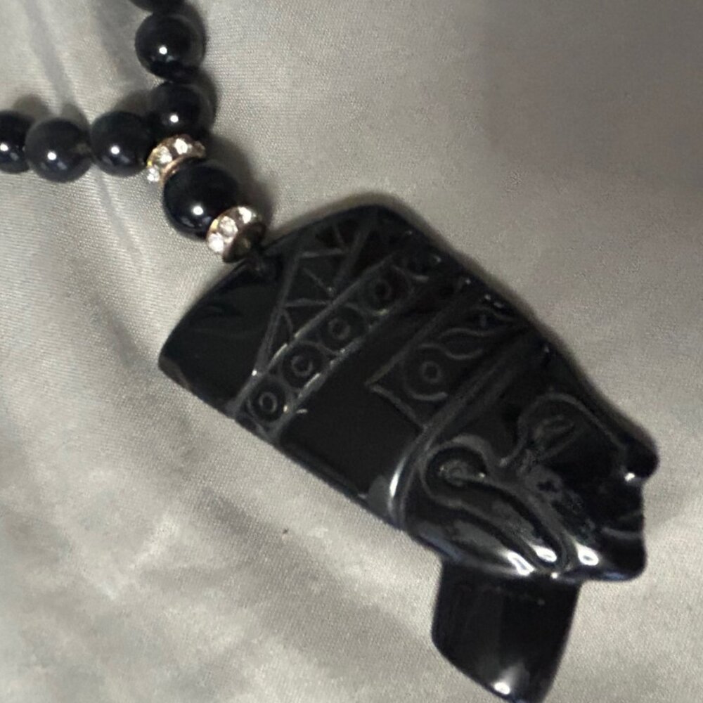 Awesome Black Onyx Queen Nefertiti Headdress & Facial Profile Pendant /Earrings